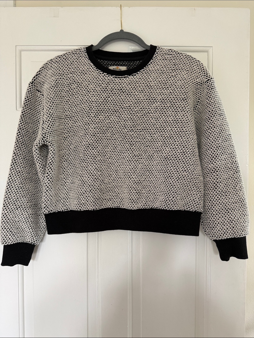 Marine Layer Birdseye Pullover Sweater Textured Black Ivory Size Medium